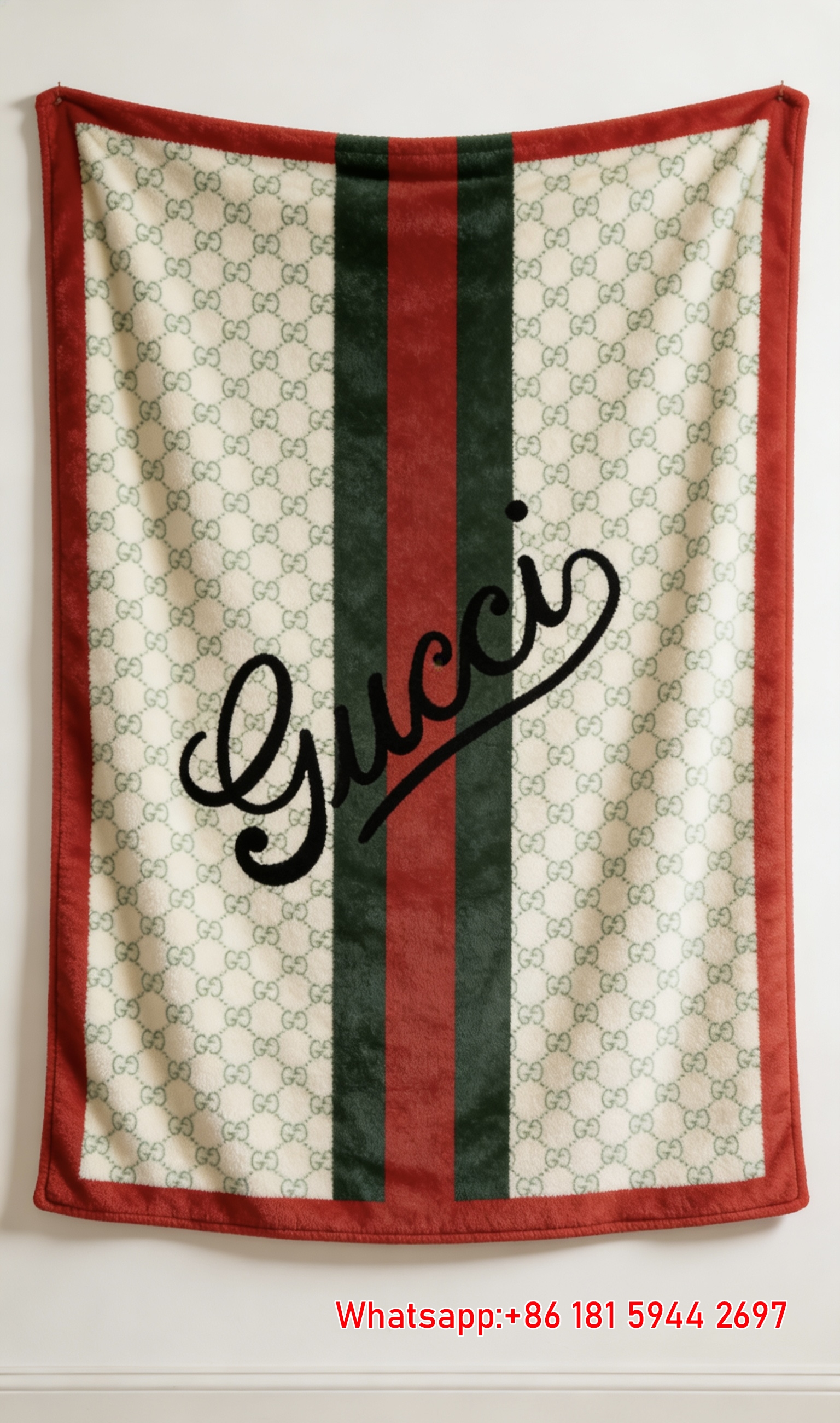 Gucci Red & White Monogram throw Blanket IMG_2667